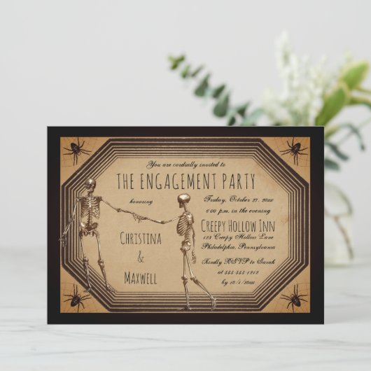 Invitation Elégant Skeletons Gothique Déco Engagement Party I (Debout devant)