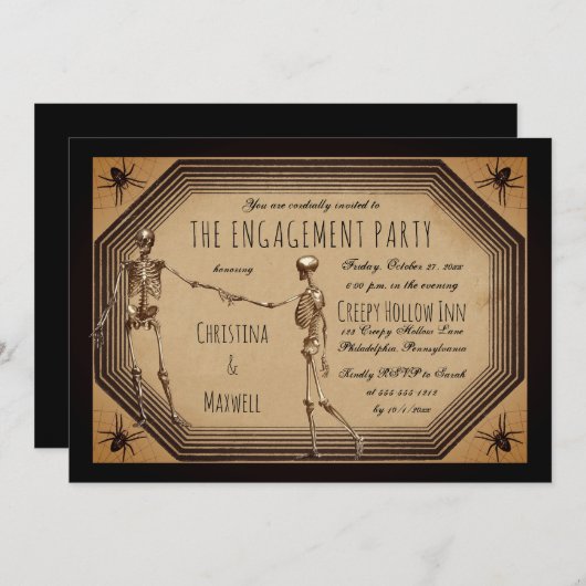 Invitation Elégant Skeletons Gothique Déco Engagement Party I (Devant / Derrière)