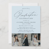 Invitation Elégant Sky Blue 3 Photo Graduation Party (Devant)