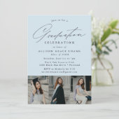 Invitation Elégant Sky Blue 3 Photo Graduation Party (Debout devant)