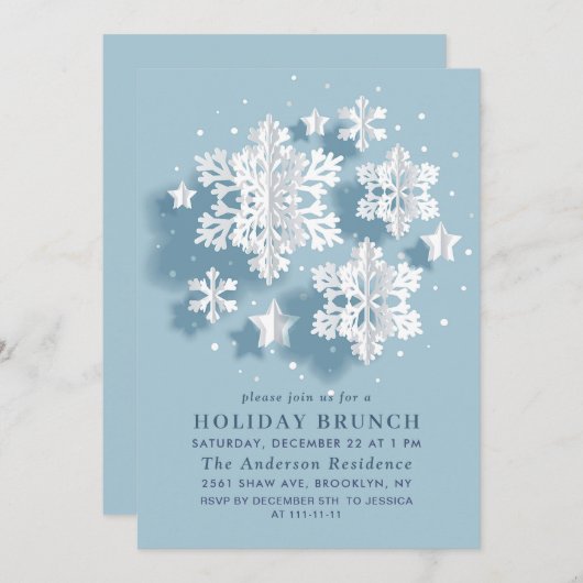 Invitation Élégant Snowflake CHRISTMAS HOLIDAY BRUNCH (Devant / Derrière)