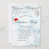 Invitation Élégant Snowflakes Bleu, Lumières, Ballons, Noël (Devant)