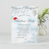 Invitation Élégant Snowflakes Bleu, Lumières, Ballons, Noël (Debout devant)