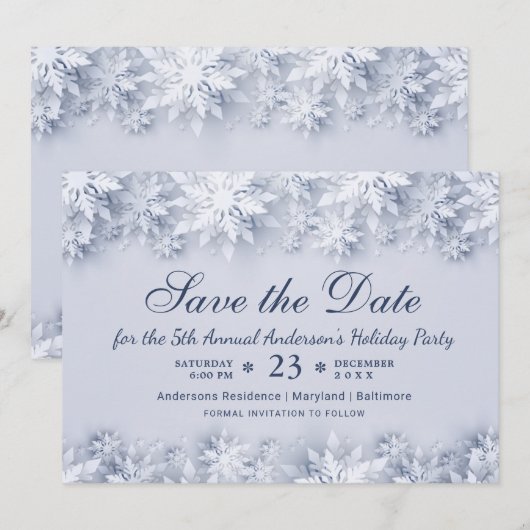 Invitation Élégant Snowflakes Fête de Noël (Devant / Derrière)