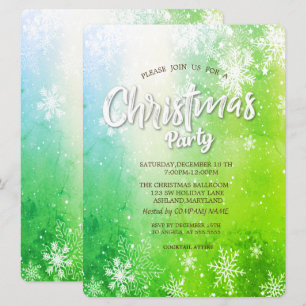 Invitation Élégant Snowflakes Green Christmas Company