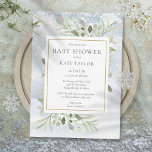 Invitation Élégant Snowflakes hiver Baby shower verdoyant<br><div class="desc">Doté de feuilles d'aquarelle délicats sur un arrière - plan de givre hivernal,  ce baby shower chic et neutre pour hommes ou une invitation à saupoudrer peut être personnalisé avec vos informations spéciales de jour. Conçu par Thisisnotme©</div>