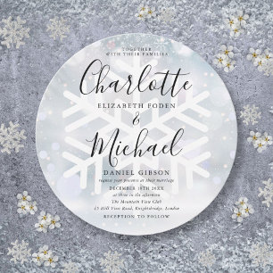 Invitation Élégant Snowflakes hiver Mariage circulaire