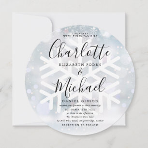 Invitation Élégant Snowflakes hiver Mariage circulaire