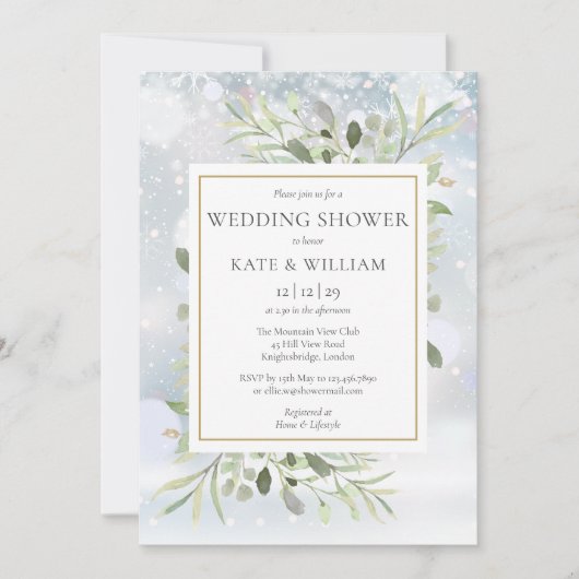 Invitation Élégant Snowflakes hiver Wedding shower verdoyant (Devant)