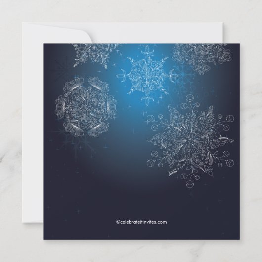 Invitation Élégant Snowflakes Noël Fête de Noël Bleu (Dos)