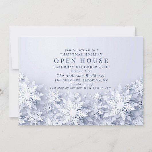 Invitation Élégant Snowflakes Noël VACANCES Open House (Devant)