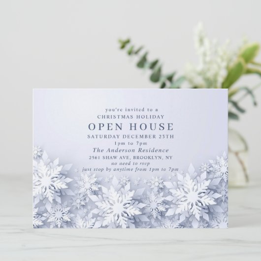 Invitation Élégant Snowflakes Noël VACANCES Open House (Debout devant)
