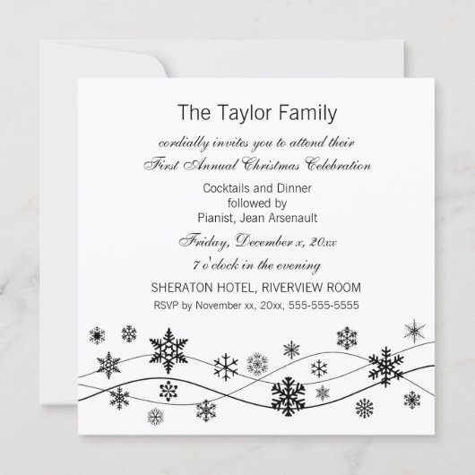 Invitation Élégant Snowflakes noir (Dos)