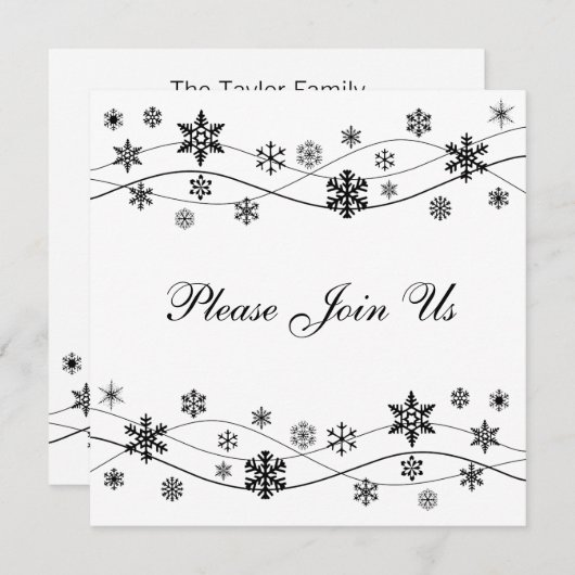 Invitation Élégant Snowflakes noir (Devant / Derrière)