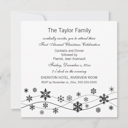 Invitation Élégant Snowflakes noir (Dos)