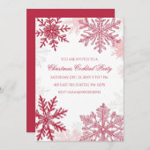 Invitation Élégant Snowflakes Rouge rose Cocktails de Noël (Devant / Derrière)