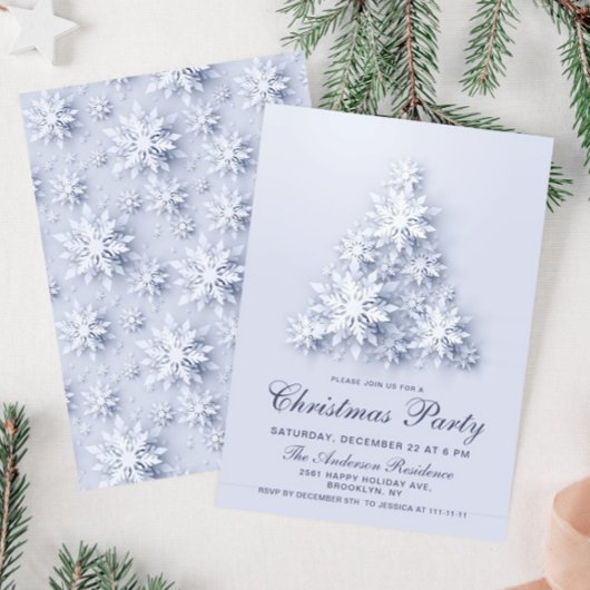 Invitation Élégant Snowflakes Tree Fête de Noël