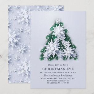 Invitation Élégant Snowflakes Tree Holiday NOËL EVE
