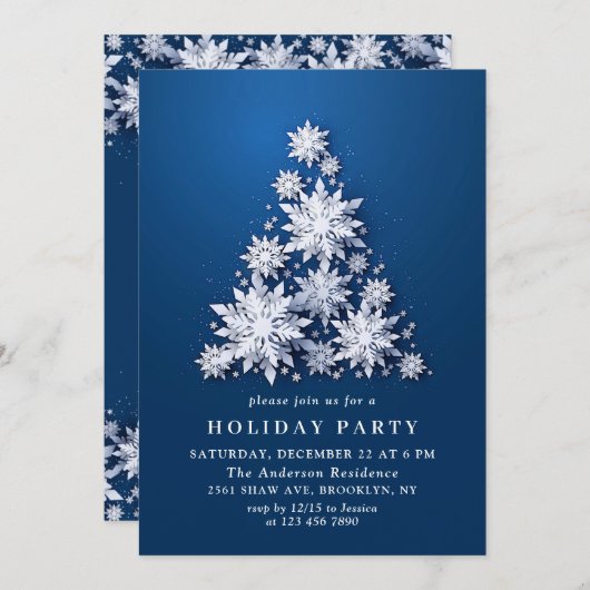 Invitation Élégant Snowflakes Tree Holiday NOËL PARTI (Devant / Derrière)