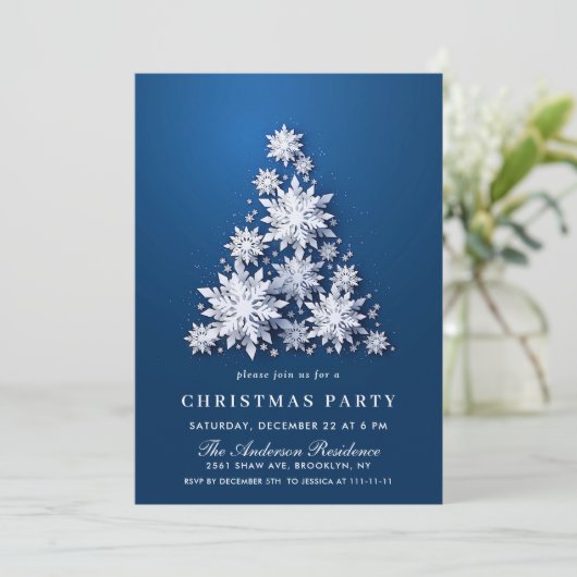 Invitation Élégant Snowflakes Tree Holiday NOËL PARTI (Debout devant)