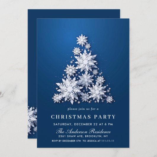 Invitation Élégant Snowflakes Tree Holiday NOËL PARTI (Devant / Derrière)