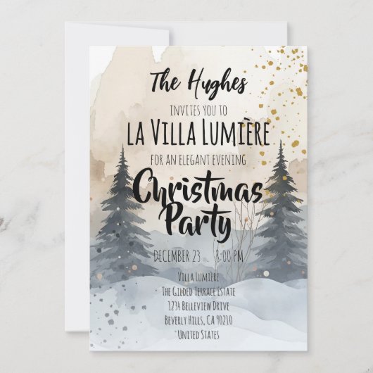 Invitation Elegant Snowy Hill Pine Winter Christmas Party (Devant)