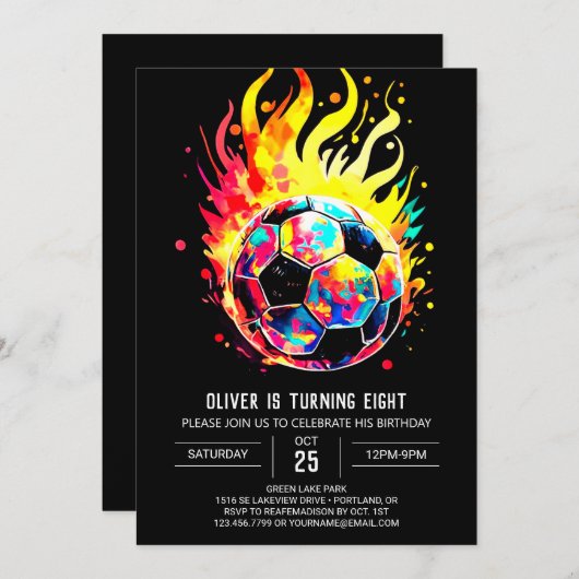 Invitation Elégant Soccer Enfants en ligne anniversaire (Devant / Derrière)