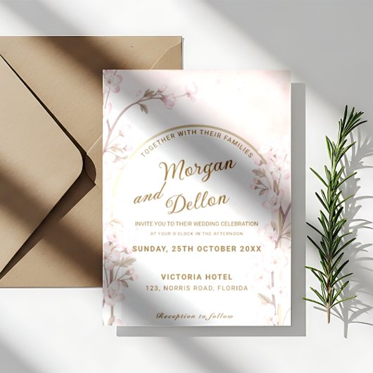 Invitation Elegant Soft Blush Pink Cherry Blossom Wedding