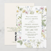 Invitation Elegant Soft Pastel Wildflower QR Code Wedding (Devant / Derrière)