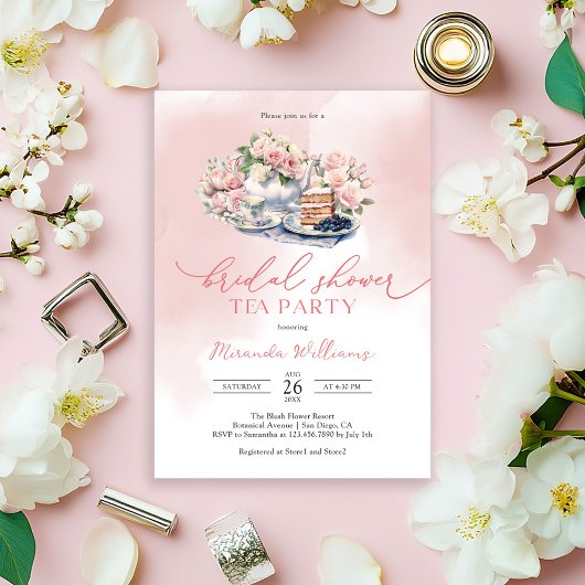 Invitation Elegant Soft Pink Roses Bridal Shower Tea Party