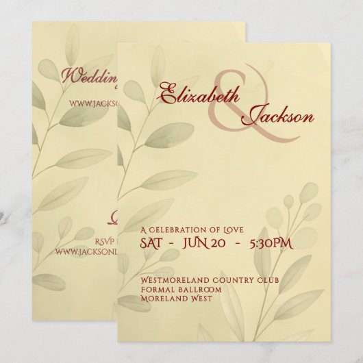 Invitation Elegant Soft Romantic Botanical Script Wedding (Devant / Derrière)