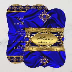 Invitation Elégant Soie Gems Or Bleu Royal Fête d'anniversair