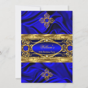 Invitation Elégant Soie Gems Or Royal Bleu Fête d'anniversair