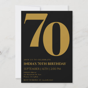 Invitation Elégant Soixante-dix Black & Gold 70e anniversaire