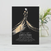 Invitation Élégant Sophisticé noir et or QUINCEAÑERA (Debout devant)