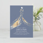 Invitation Élégant Sophistiqué Dusty Blue QUINCEAÑERA (Debout devant)