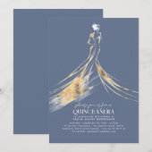 Invitation Élégant Sophistiqué Dusty Blue QUINCEAÑERA (Devant / Derrière)