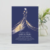 Invitation Elégant Sophistiqué Marine Bleu QUINCEAÑERA (Debout devant)