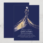 Invitation Elégant Sophistiqué Marine Bleu QUINCEAÑERA (Devant / Derrière)