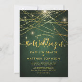 Invitation Élégant Sparkling Gold String Lumières Mariage ver (Devant)