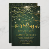 Invitation Élégant Sparkling Gold String Lumières Mariage ver (Devant / Derrière)