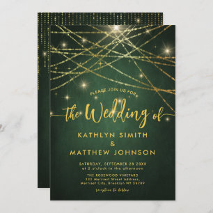 Invitation Élégant Sparkling Gold String Lumières Mariage ver
