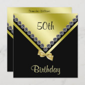 Invitation Elégant Sparkly Diamonds & Gold Bow 50e anniversai (Devant / Derrière)