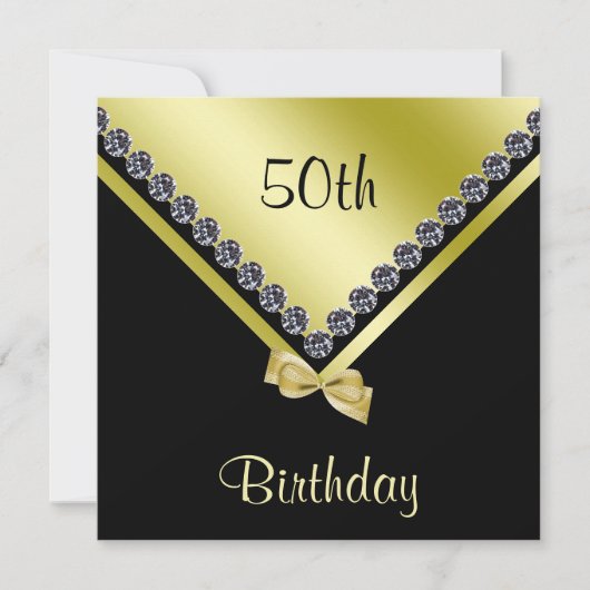 Invitation Elégant Sparkly Diamonds & Gold Bow 50e anniversai (Devant)