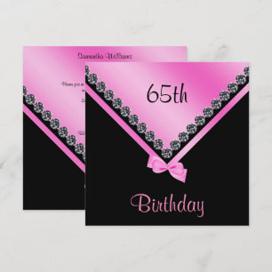 Invitation Elégant Sparkly Diamonds & Pink Bow 65e anniversai