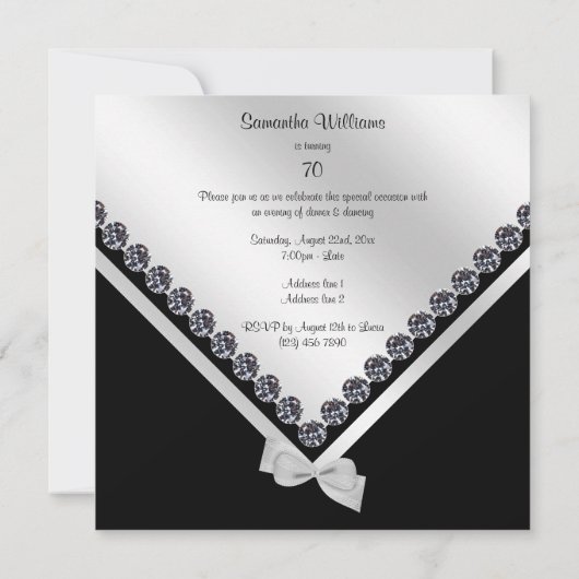 Invitation Elégant Sparkly Diamonds & Silver Bow 70e (Dos)