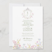 Invitation Elegant Spring Summer Wildflowers Crest Wedding (Devant)