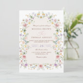 Invitation Elegant Spring Wildflower Meadow QR Code Wedding (Debout devant)