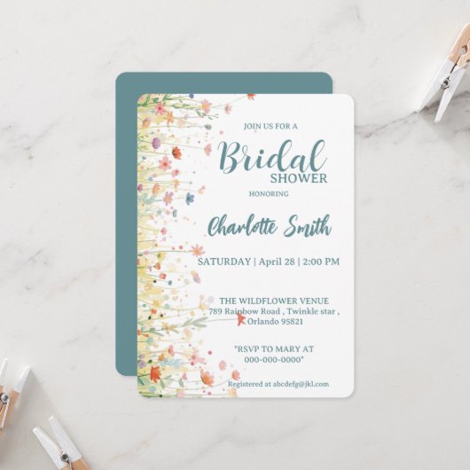 Invitation Elegant Spring Wildflower Rose Garden (Devant/Arrière en situation)