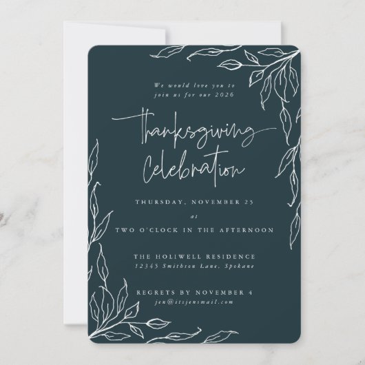 Invitation Élégant Spruce Moderne Feuille Motif Thanksgiving (Devant)